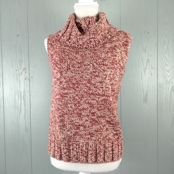 j.g. hook Sweaters - Vintage Y2K Chunky Sweater Women M Red Speckle Knit Turtleneck Sleeveless Preppy